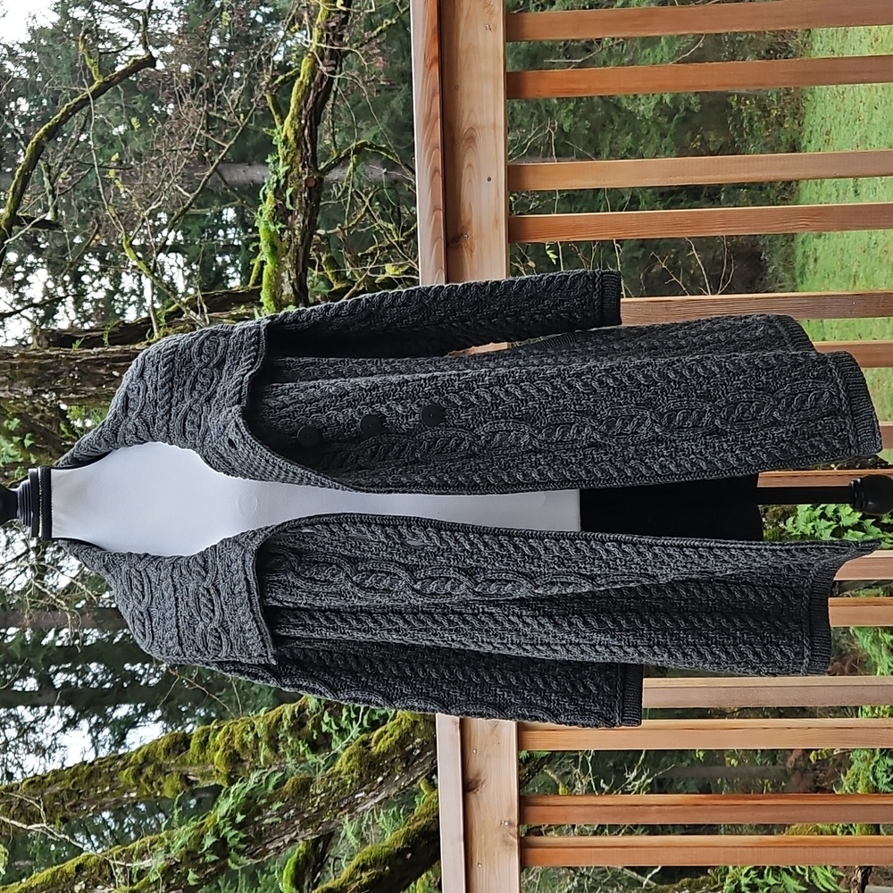 Aran Craft Cardigan | Large  Collar | Forest Green | Button Up | Pockets Size S - Picture 10 of 16